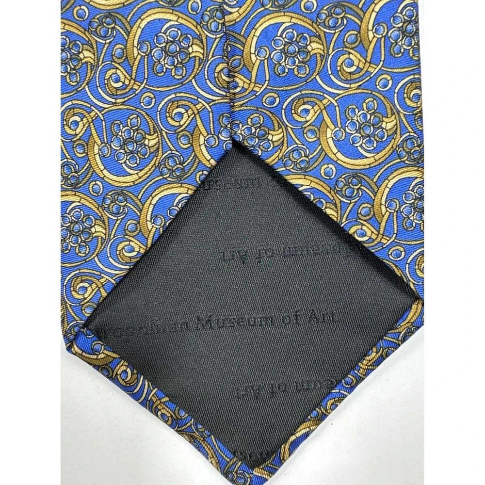 Metropolitan Museum of Art Silk Tie Blue Gold Art‎ Nouveau Scroll Floral